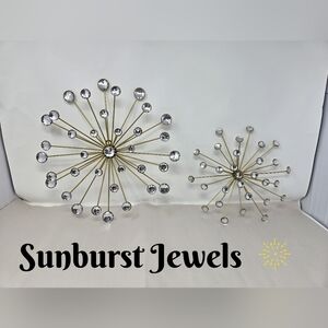 Sunburst Jewels Set Of 2 Gold Tone Wall Hangings Jewels At The End 13 & 9.75 In.